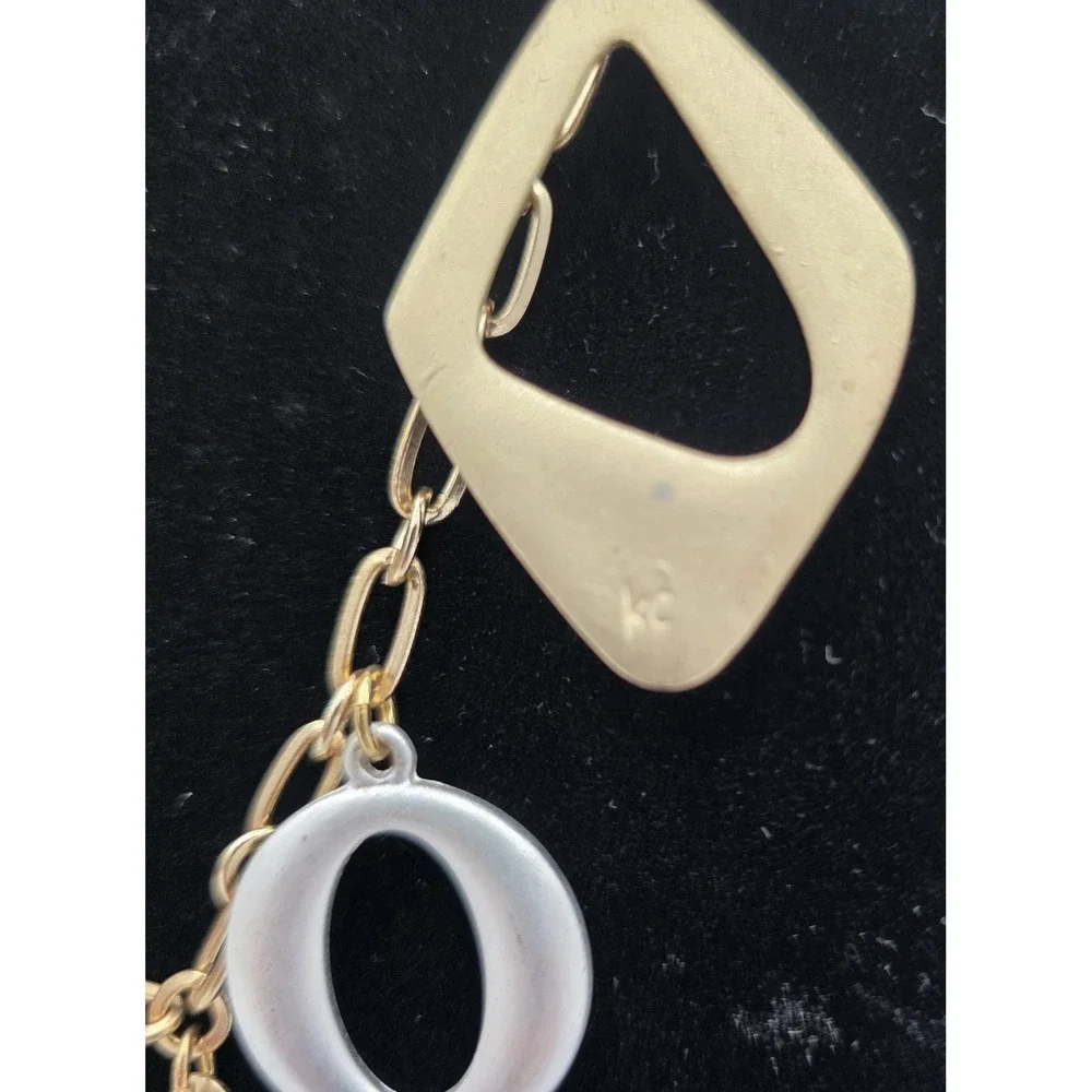 Kenneth Cole Silver & Gold Tone Metal Necklace Geometric Chunky Abstract 18